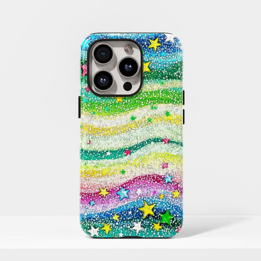 Double-Layer Semi-Handprinted Tough Matte Stars iPhone Case