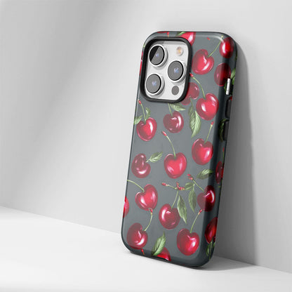 Double-Layer Semi-Handprinted Tough Matte Cherries iPhone Case
