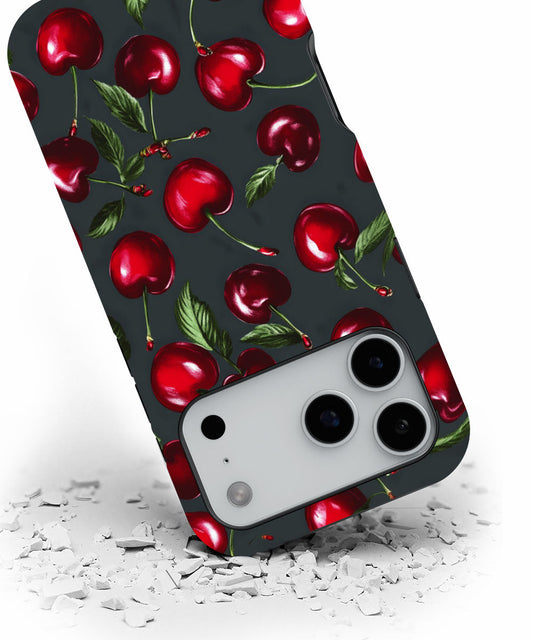 Double-Layer Semi-Handprinted Tough Matte Cherries iPhone Case