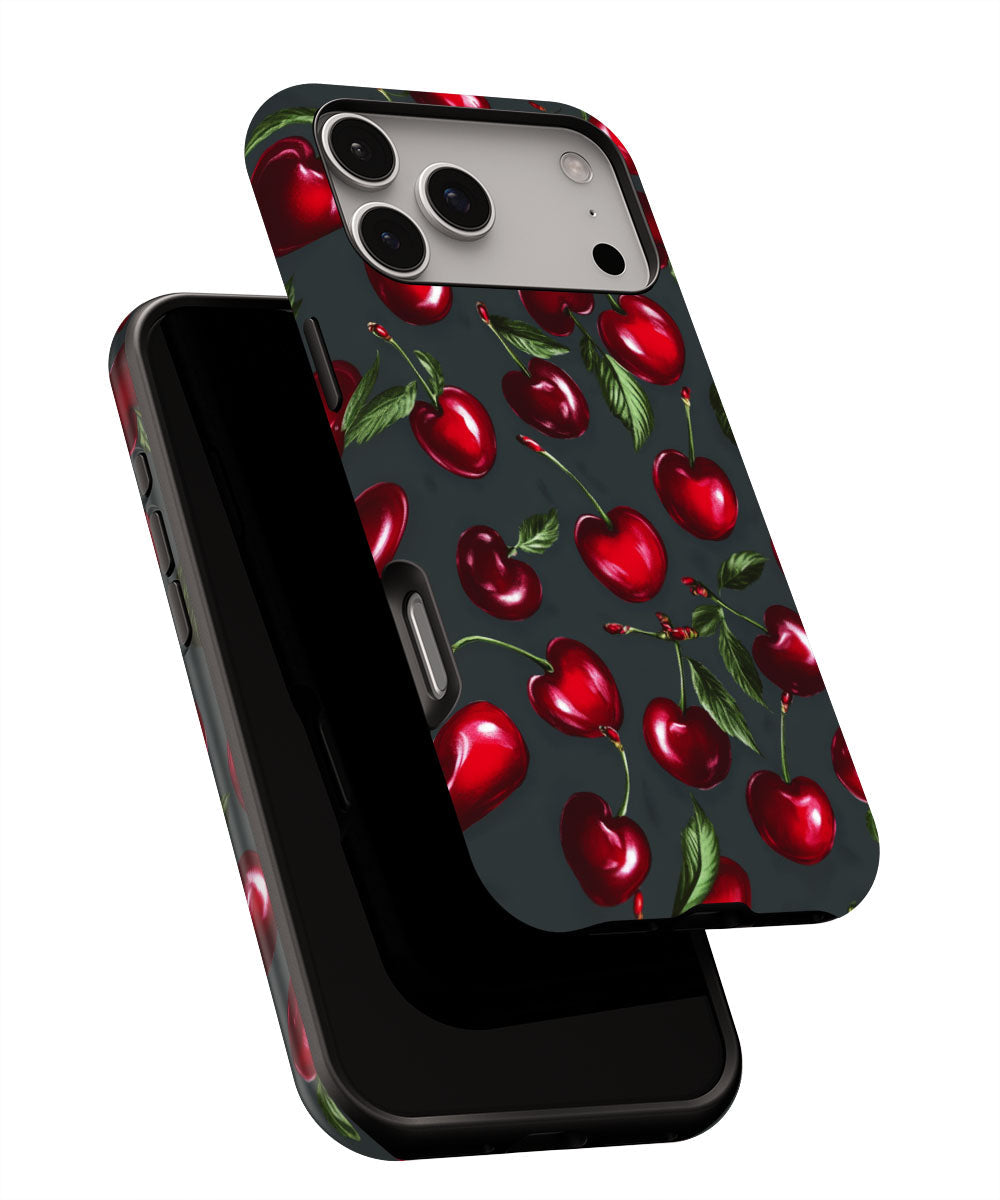 Double-Layer Semi-Handprinted Tough Matte Cherries iPhone Case