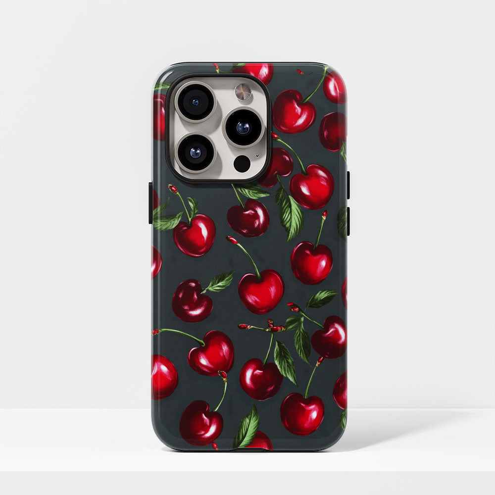 Double-Layer Semi-Handprinted Tough Matte Cherries iPhone Case