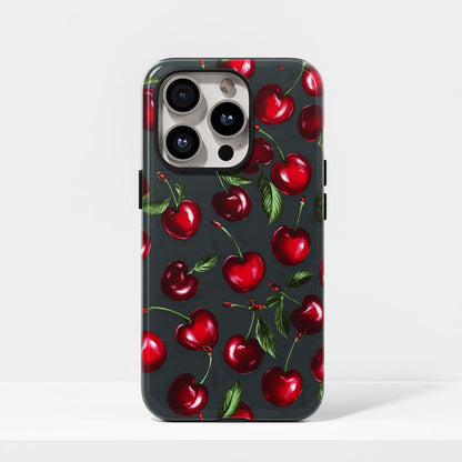 Double-Layer Semi-Handprinted Tough Matte Cherries iPhone Case