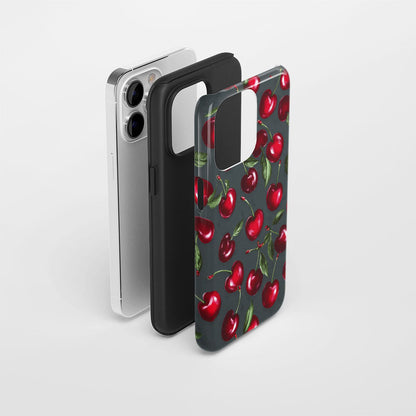 Double-Layer Semi-Handprinted Tough Matte Cherries iPhone Case