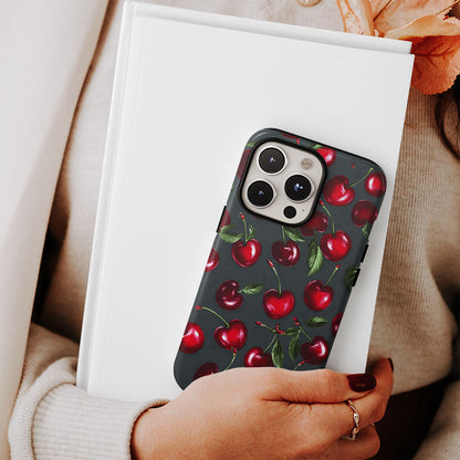 Double-Layer Semi-Handprinted Tough Matte Cherries iPhone Case
