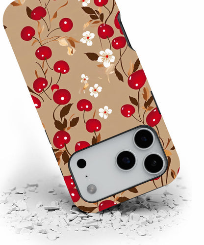 Double-Layer Semi-Handprinted Tough Matte Cherries iPhone Case