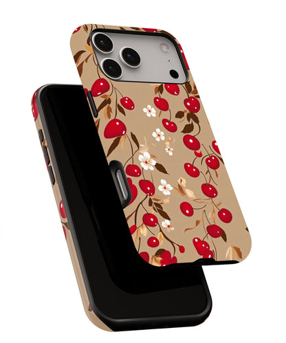 Double-Layer Semi-Handprinted Tough Matte Cherries iPhone Case