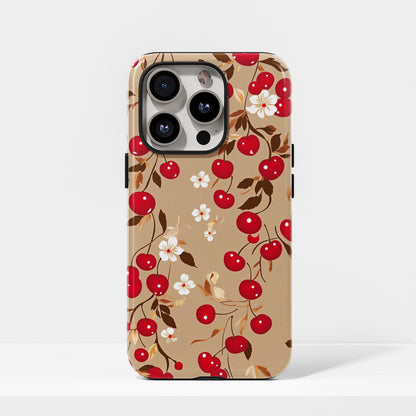 Double-Layer Semi-Handprinted Tough Matte Cherries iPhone Case