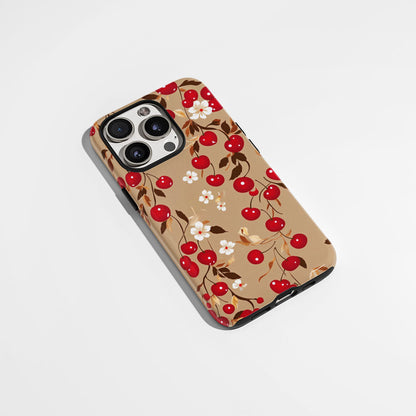 Double-Layer Semi-Handprinted Tough Matte Cherries iPhone Case