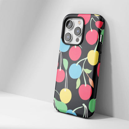 Double-Layer Semi-Handprinted Tough Matte Cherries iPhone Case