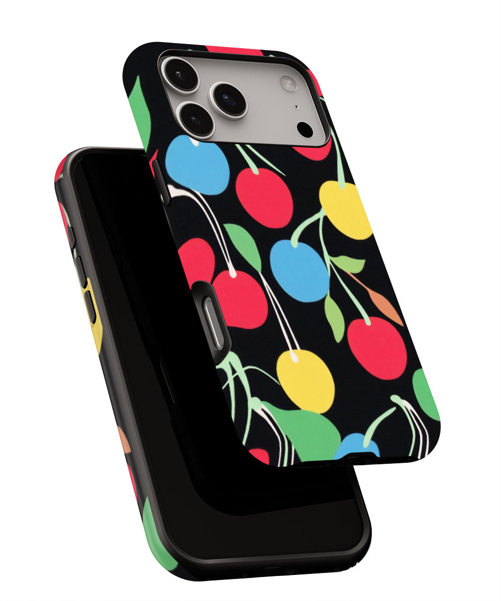 Double-Layer Semi-Handprinted Tough Matte Cherries iPhone Case