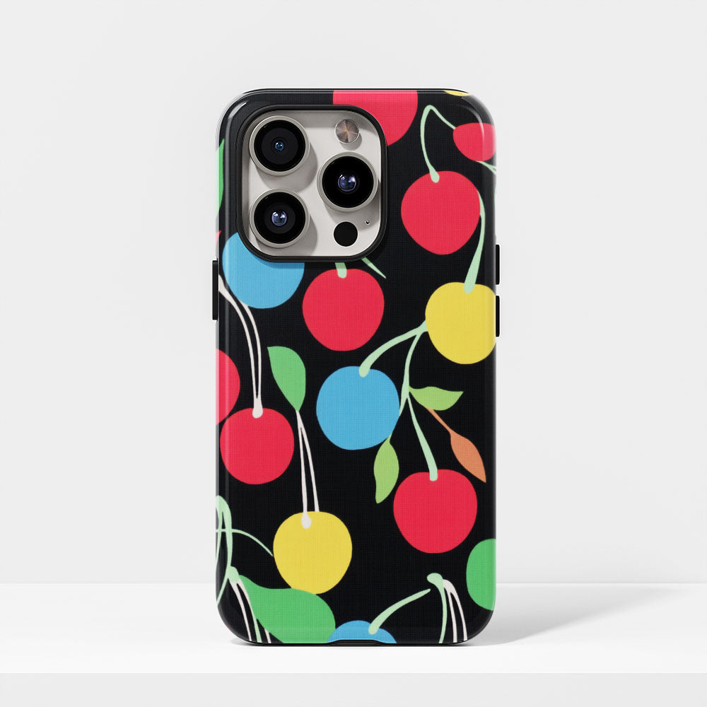 Double-Layer Semi-Handprinted Tough Matte Cherries iPhone Case