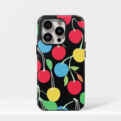 Double-Layer Semi-Handprinted Tough Matte Cherries iPhone Case
