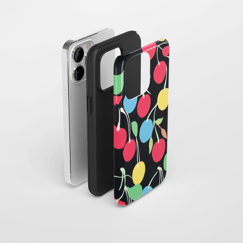Double-Layer Semi-Handprinted Tough Matte Cherries iPhone Case