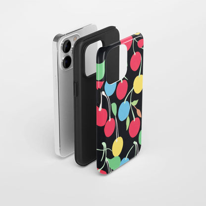 Double-Layer Semi-Handprinted Tough Matte Cherries iPhone Case