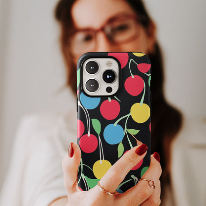 Double-Layer Semi-Handprinted Tough Matte Cherries iPhone Case