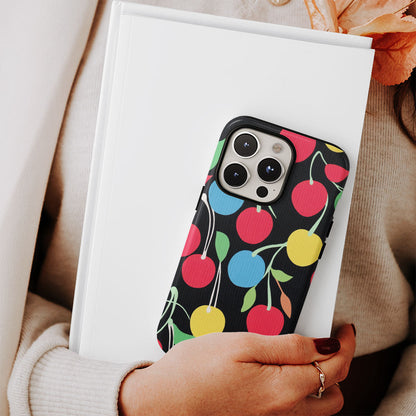 Double-Layer Semi-Handprinted Tough Matte Cherries iPhone Case
