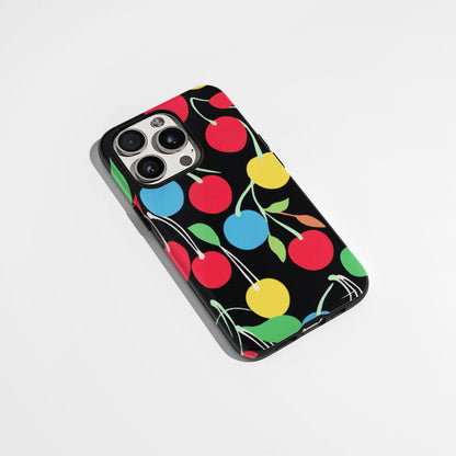 Double-Layer Semi-Handprinted Tough Matte Cherries iPhone Case