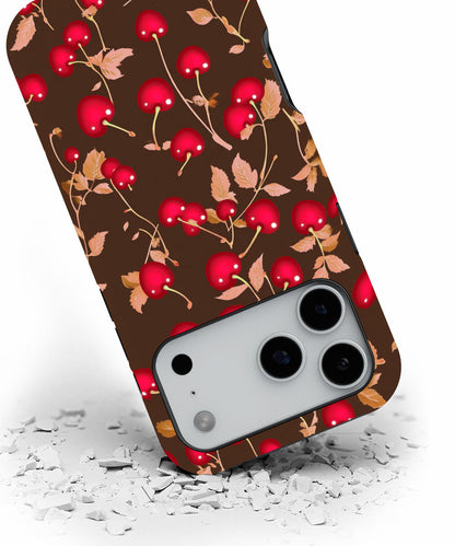Double-Layer Semi-Handprinted Tough Matte Cherries iPhone Case