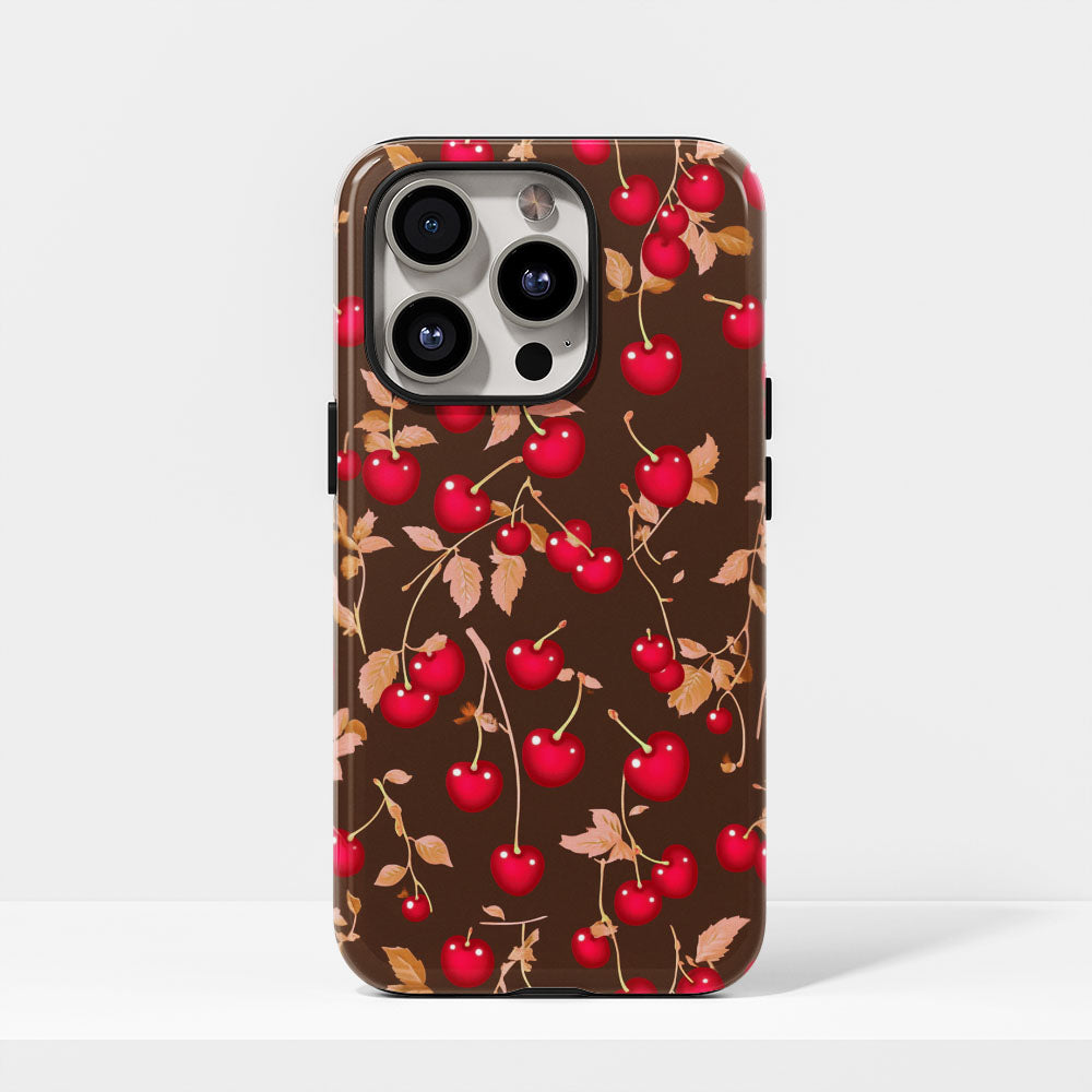 Double-Layer Semi-Handprinted Tough Matte Cherries iPhone Case