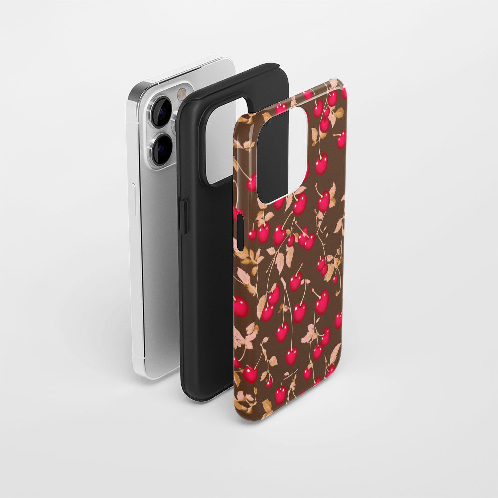 Double-Layer Semi-Handprinted Tough Matte Cherries iPhone Case