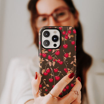 Double-Layer Semi-Handprinted Tough Matte Cherries iPhone Case