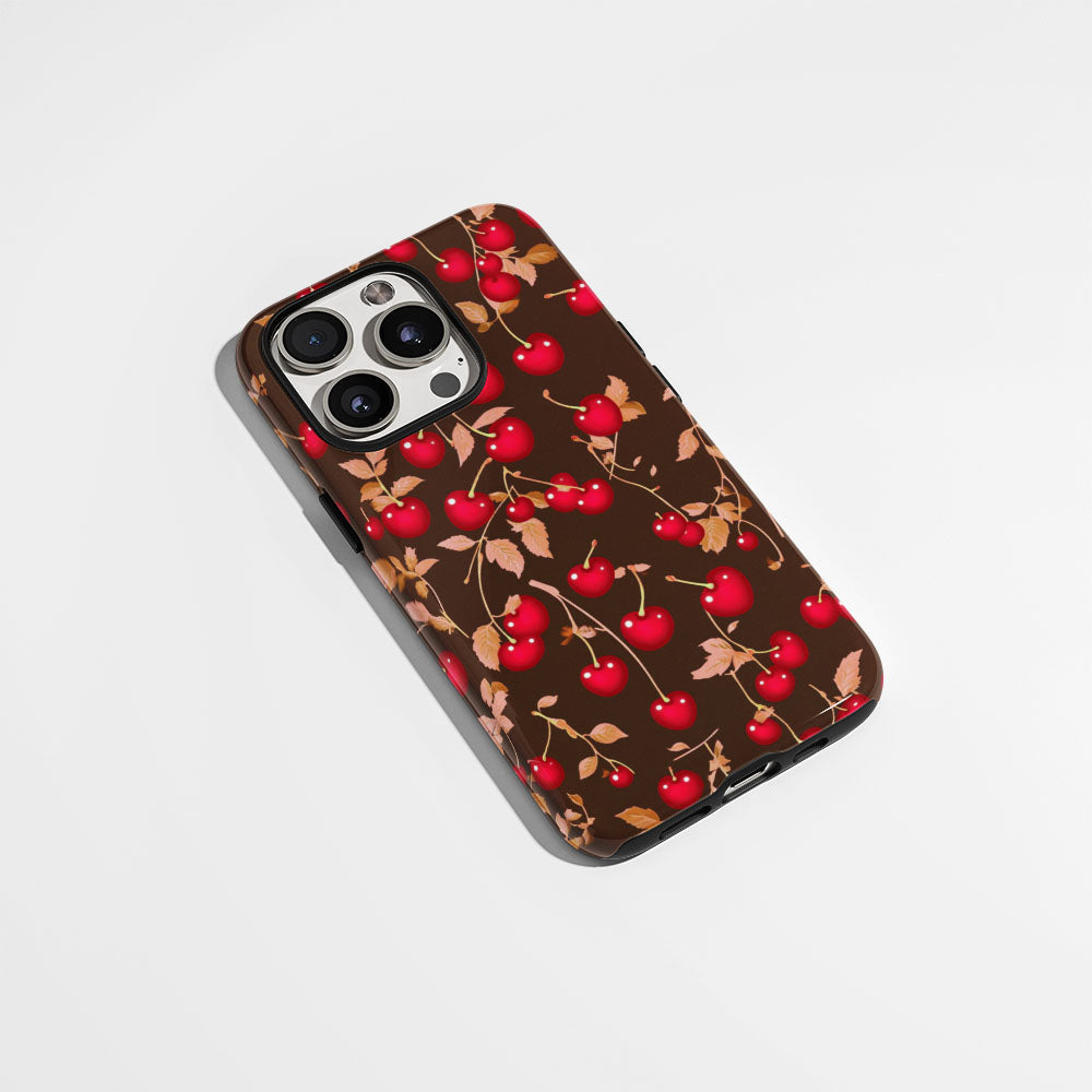 Double-Layer Semi-Handprinted Tough Matte Cherries iPhone Case