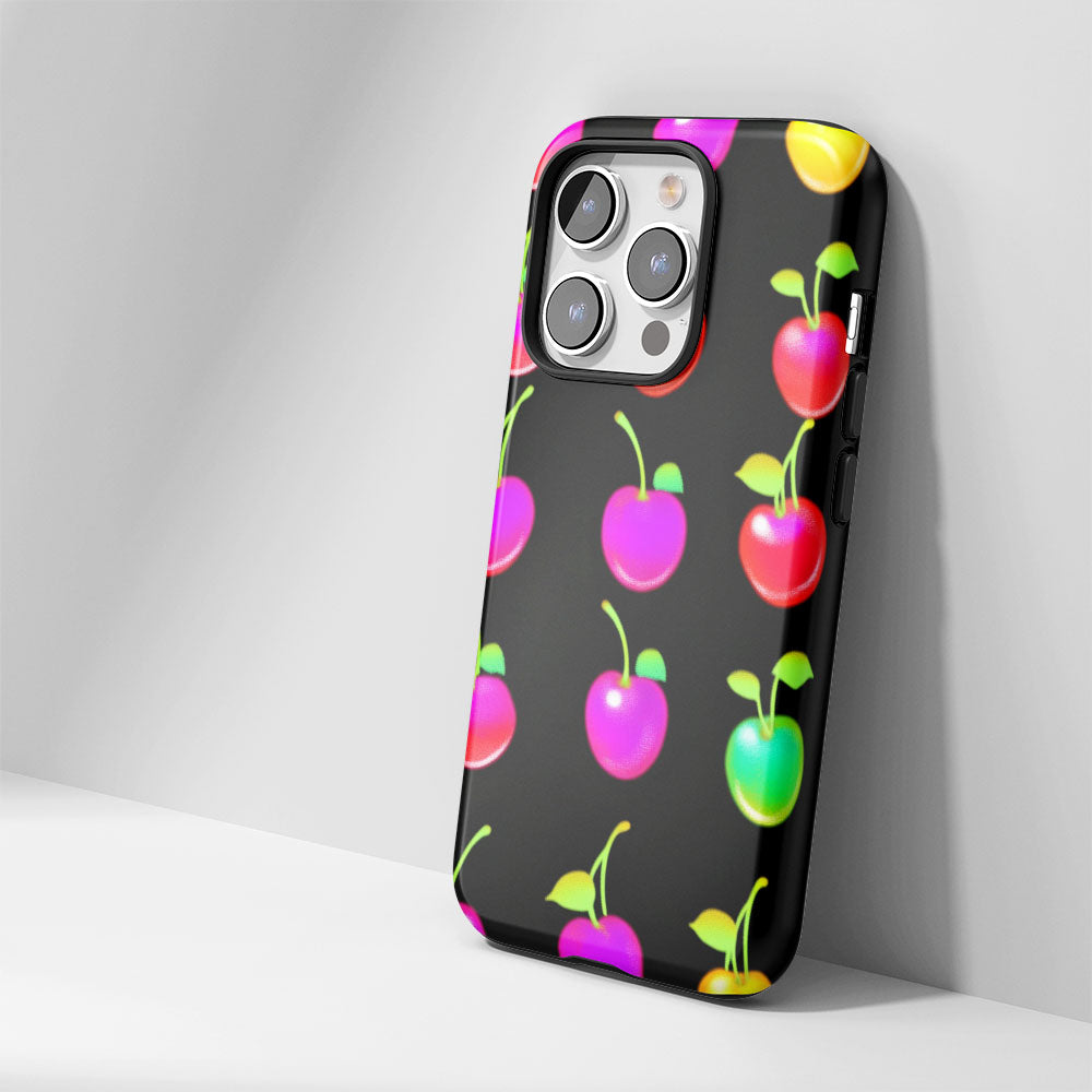Double-Layer Semi-Handprinted Tough Matte Cherries iPhone Case