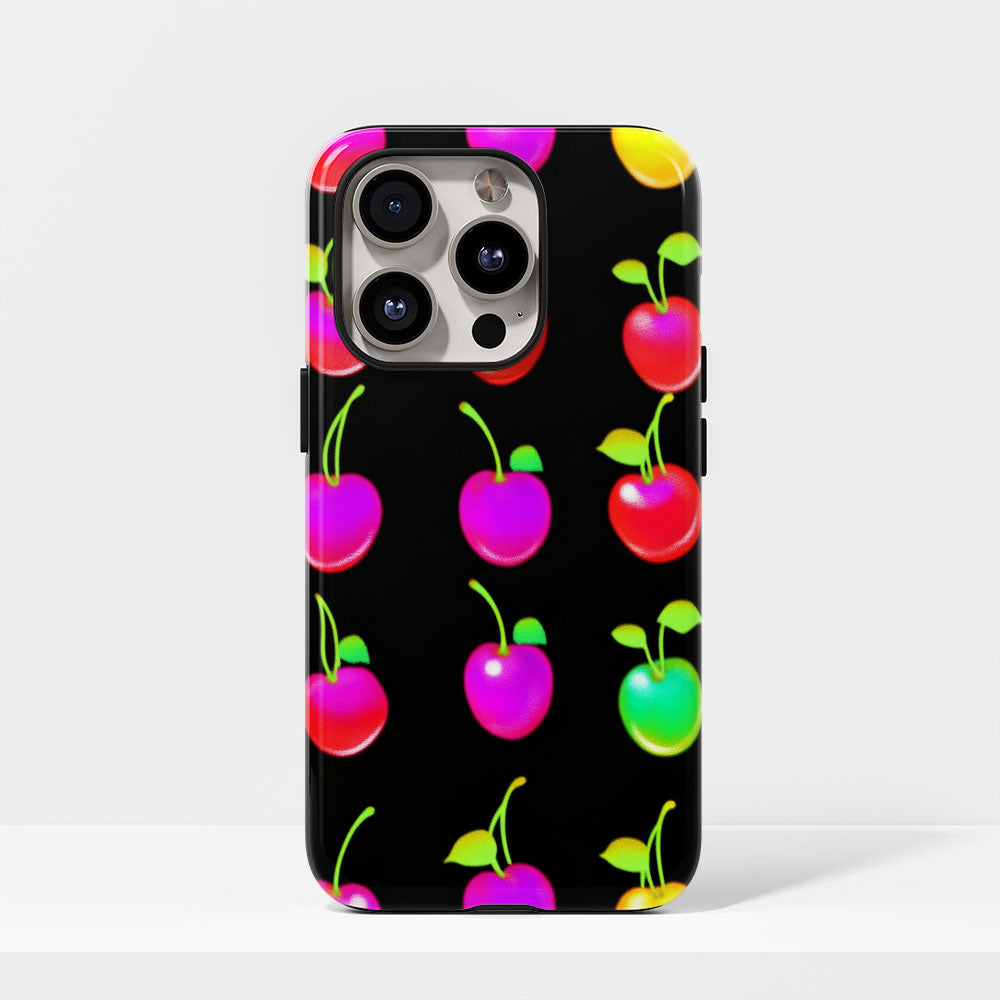 Double-Layer Semi-Handprinted Tough Matte Cherries iPhone Case