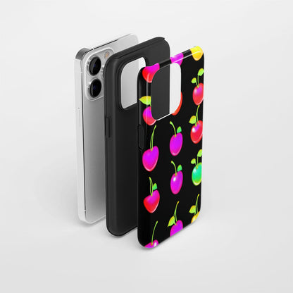 Double-Layer Semi-Handprinted Tough Matte Cherries iPhone Case