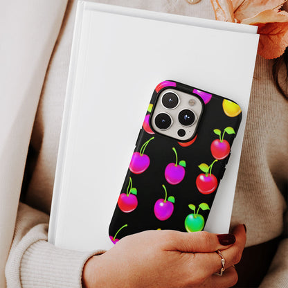 Double-Layer Semi-Handprinted Tough Matte Cherries iPhone Case