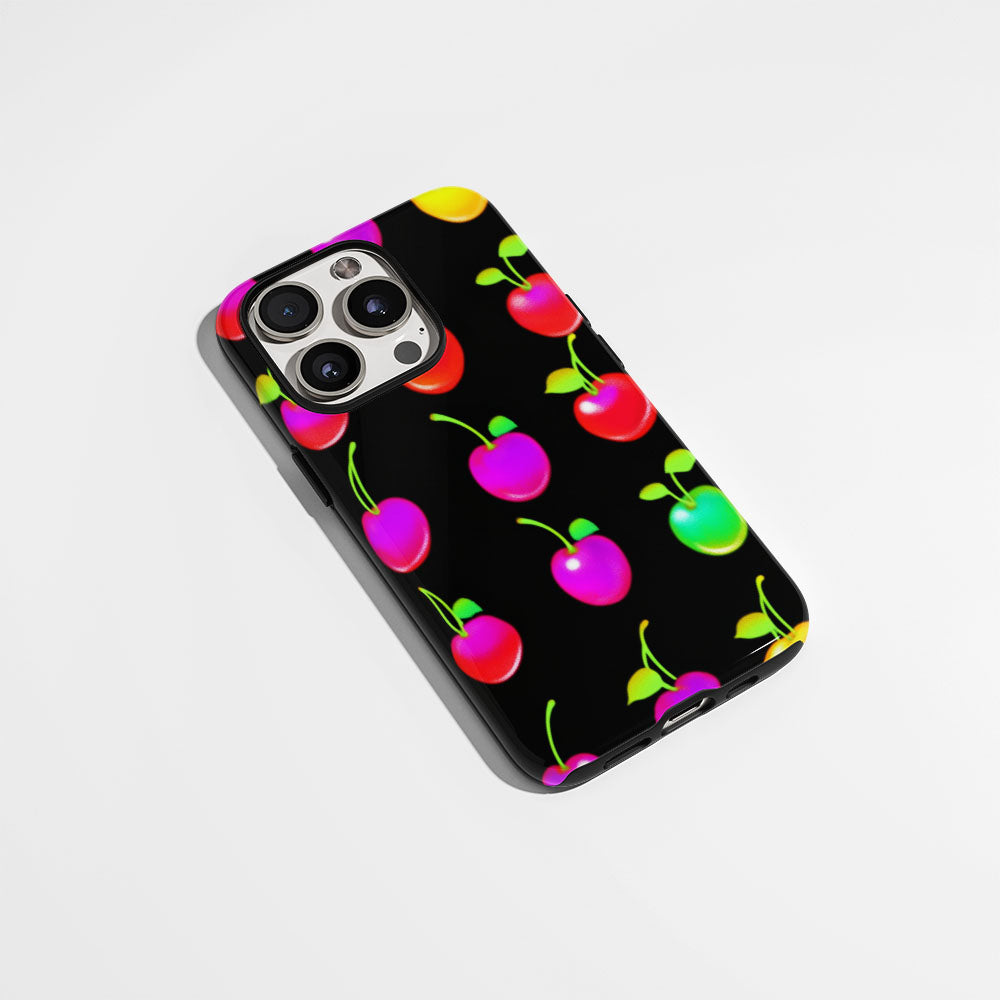 Double-Layer Semi-Handprinted Tough Matte Cherries iPhone Case