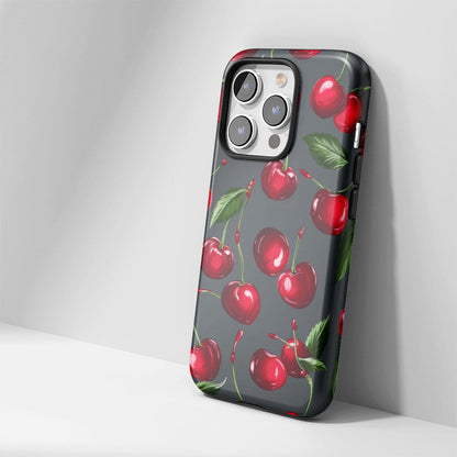 Double-Layer Semi-Handprinted Tough Matte Cherries iPhone Case