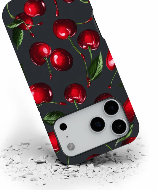 Double-Layer Semi-Handprinted Tough Matte Cherries iPhone Case