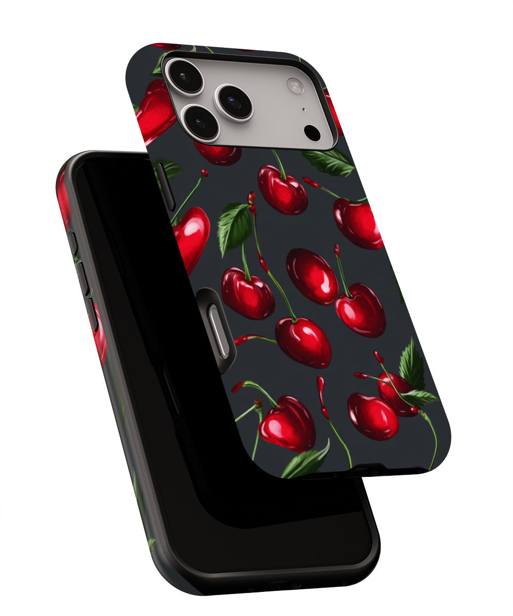 Double-Layer Semi-Handprinted Tough Matte Cherries iPhone Case