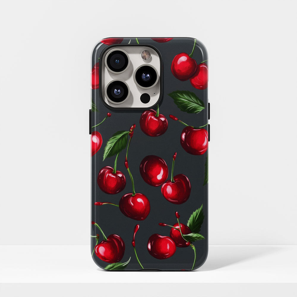 Double-Layer Semi-Handprinted Tough Matte Cherries iPhone Case