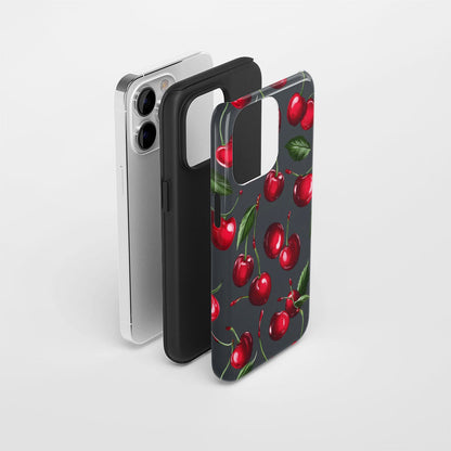 Double-Layer Semi-Handprinted Tough Matte Cherries iPhone Case