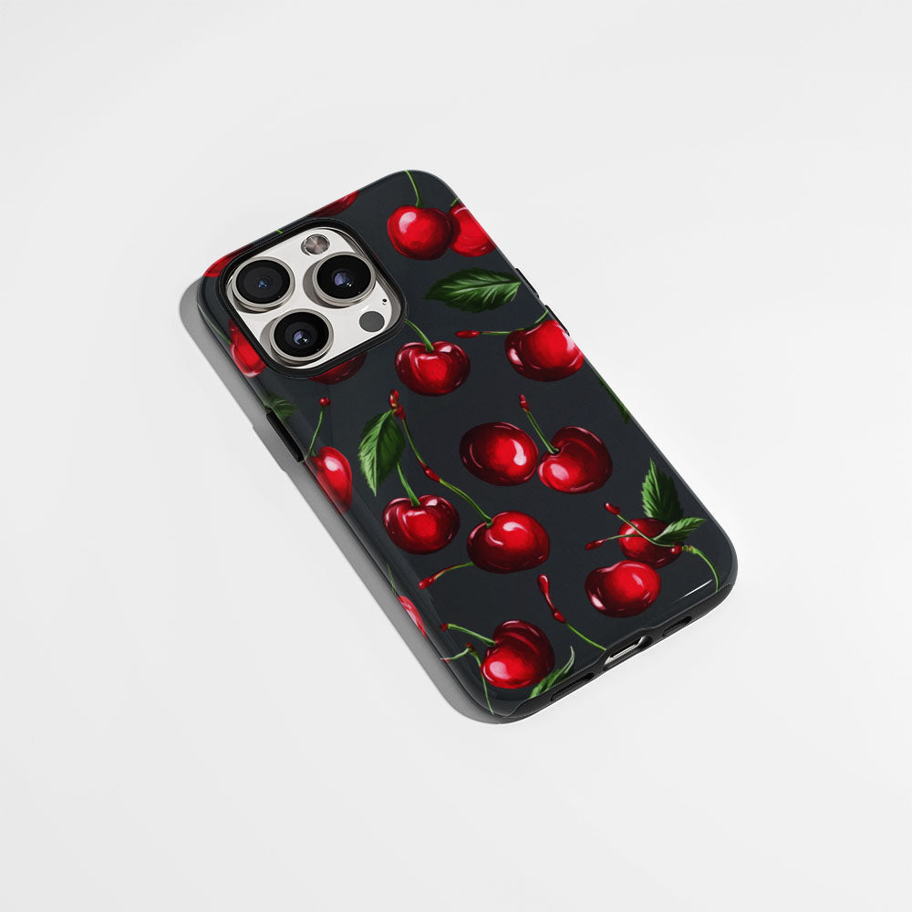 Double-Layer Semi-Handprinted Tough Matte Cherries iPhone Case