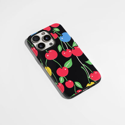 Double-Layer Semi-Handprinted Tough Matte Cherries iPhone Case