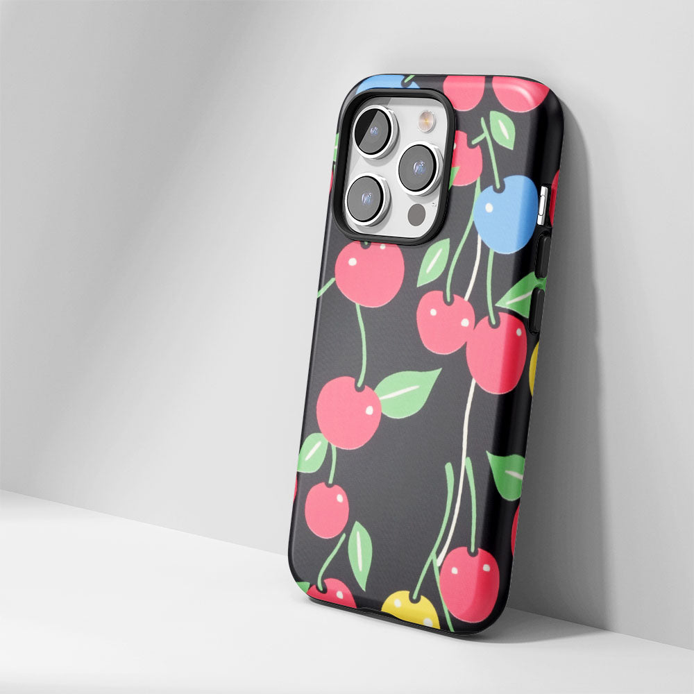Double-Layer Semi-Handprinted Tough Matte Cherries iPhone Case