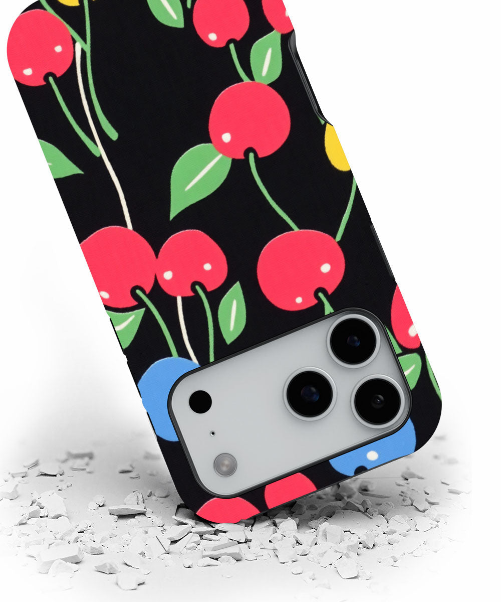 Double-Layer Semi-Handprinted Tough Matte Cherries iPhone Case