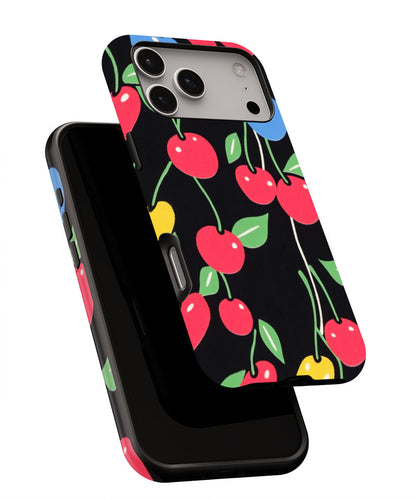 Double-Layer Semi-Handprinted Tough Matte Cherries iPhone Case