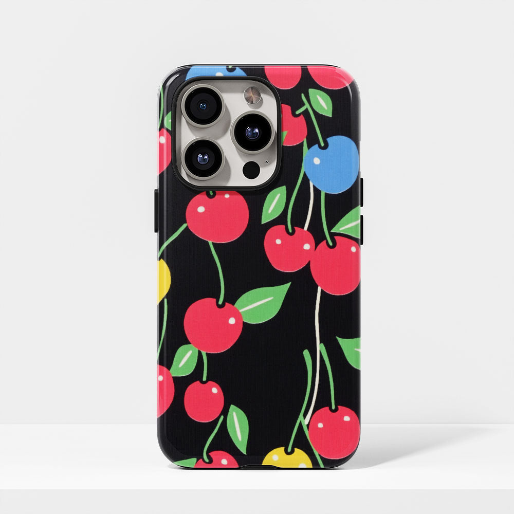 Double-Layer Semi-Handprinted Tough Matte Cherries iPhone Case