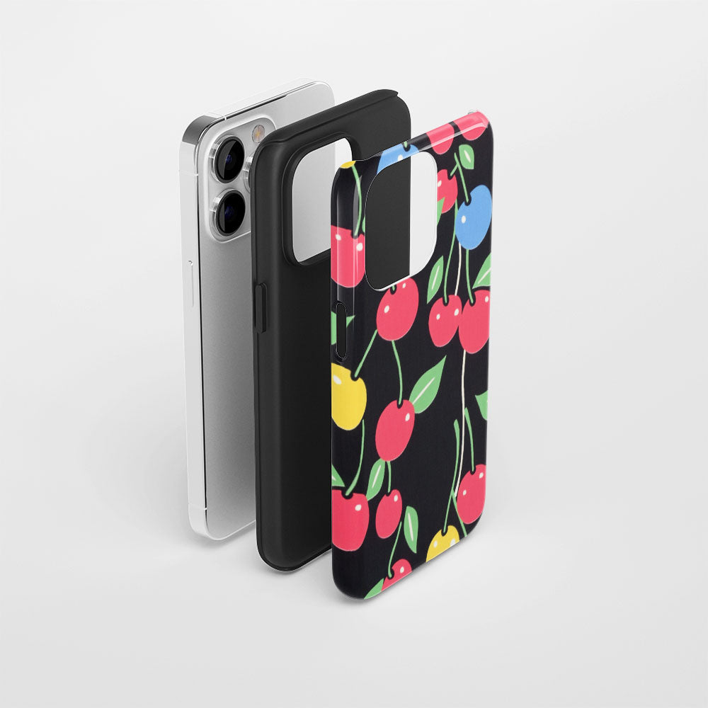 Double-Layer Semi-Handprinted Tough Matte Cherries iPhone Case