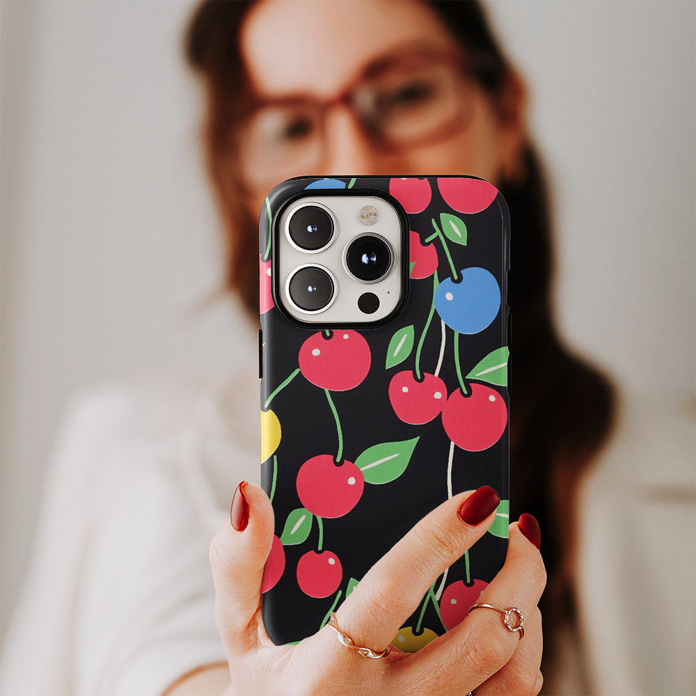 Double-Layer Semi-Handprinted Tough Matte Cherries iPhone Case