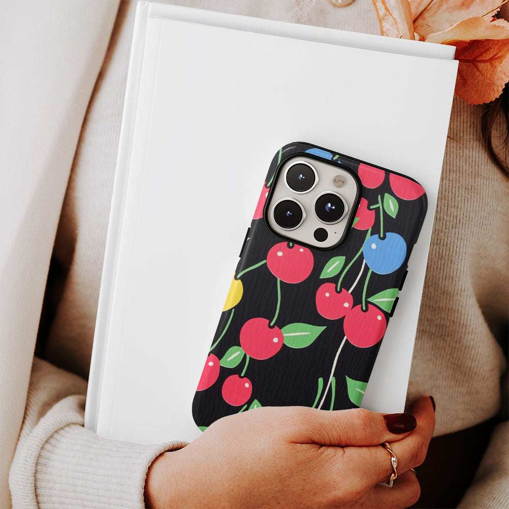 Double-Layer Semi-Handprinted Tough Matte Cherries iPhone Case