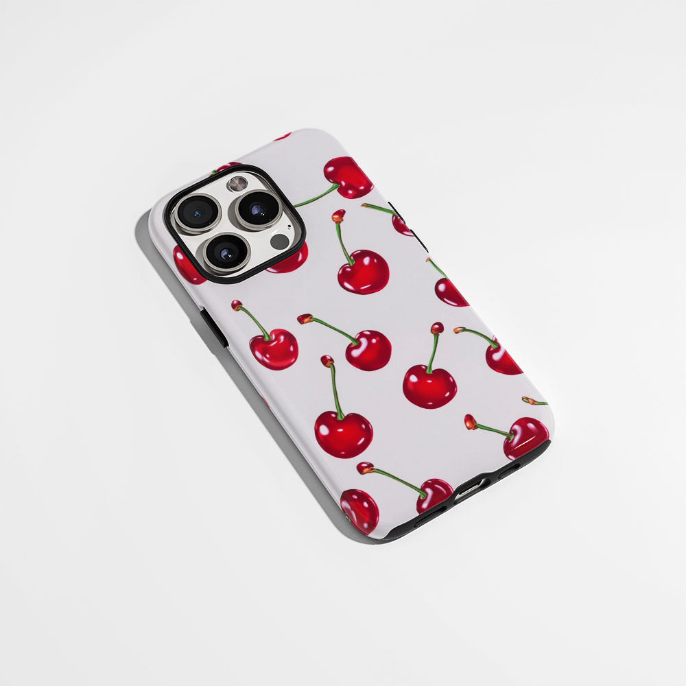 Double-Layer Semi-Handprinted Tough Matte Cherries iPhone Case
