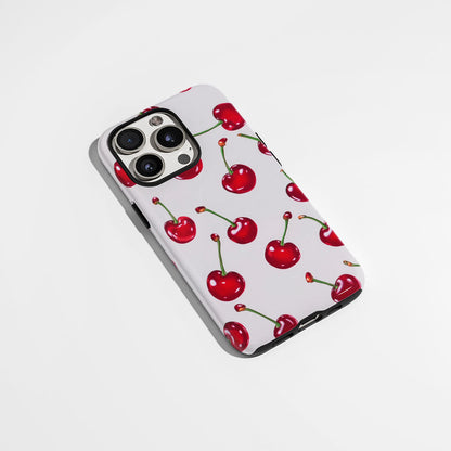 Double-Layer Semi-Handprinted Tough Matte Cherries iPhone Case