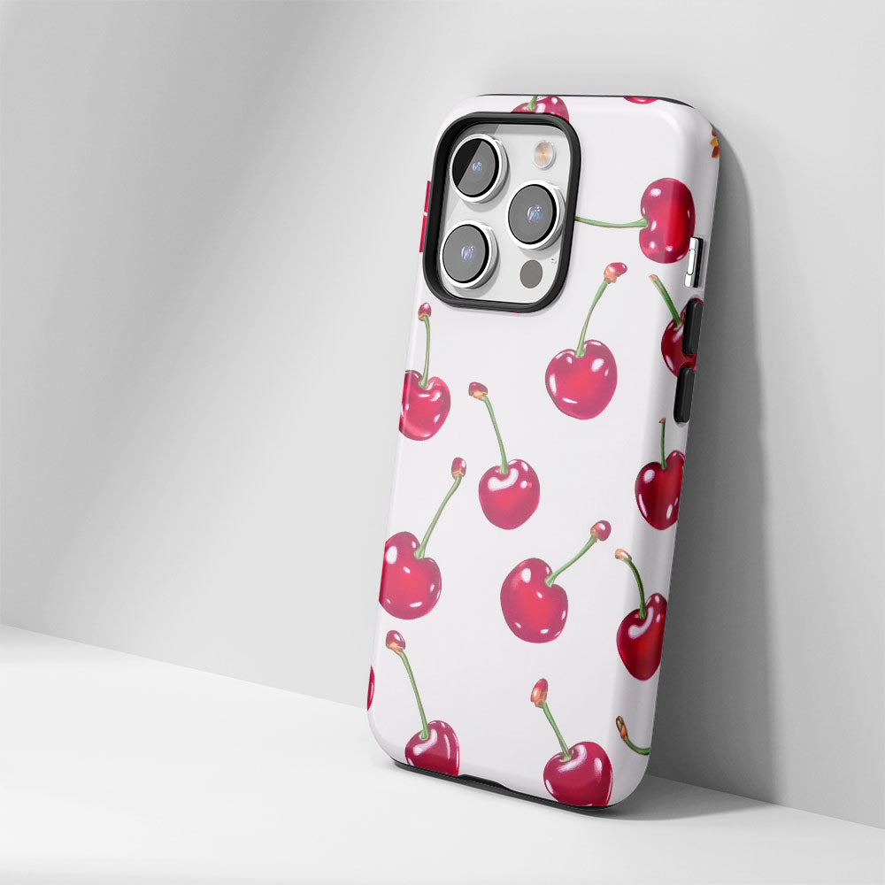Double-Layer Semi-Handprinted Tough Matte Cherries iPhone Case