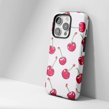 Double-Layer Semi-Handprinted Tough Matte Cherries iPhone Case