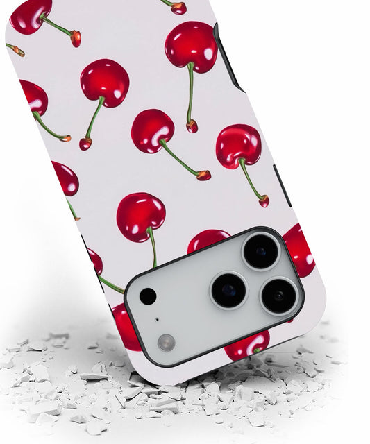 Double-Layer Semi-Handprinted Tough Matte Cherries iPhone Case